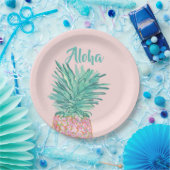 Farbenfrohes tropisches Ananas-Monogramm Pappteller (Party)