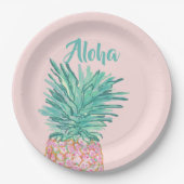Farbenfrohes tropisches Ananas-Monogramm Pappteller (Vorderseite)