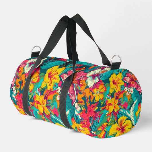 Farbenfrohes tropisches Blumenmuster Duffle Bag (Linke Seite)