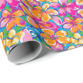 Farbenfrohes tropisches Blumenmuster Geschenkpapier (Rolleneckpunkt)