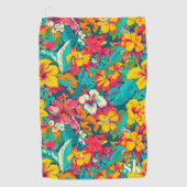 Farbenfrohes tropisches Blumenmuster Golfhandtuch (Vorderseite)