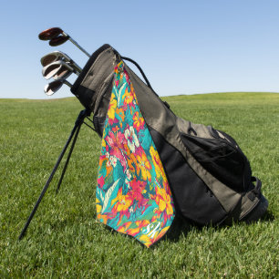 Farbenfrohes tropisches Blumenmuster Golfhandtuch