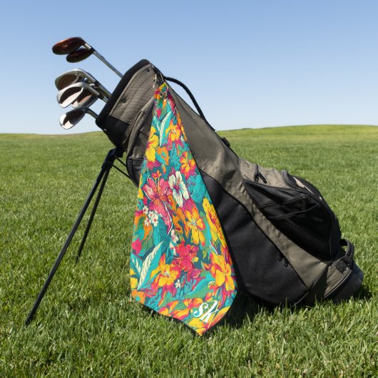 Farbenfrohes tropisches Blumenmuster Golfhandtuch (Gras)