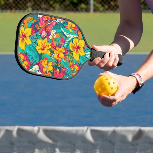 Farbenfrohes tropisches Blumenmuster Pickleball Schläger (InSitu)
