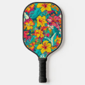 Farbenfrohes tropisches Blumenmuster Pickleball Schläger (Vorderseite)