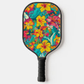 Farbenfrohes tropisches Blumenmuster Pickleball Schläger (Rückseite)