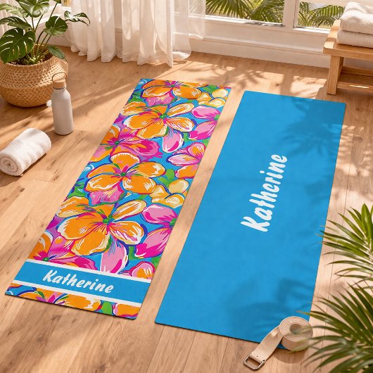 Farbenfrohes tropisches Blumenmuster Yogamatte