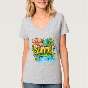 Farbenfrohes tropisches Grafik-T-Shirt "Sommer" T-Shirt