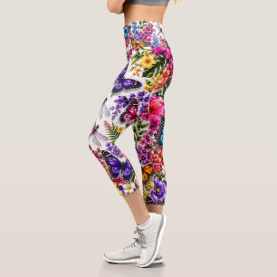 Farbenfrohes tropisches Schmetterlings-Blumengarte Capri Leggings