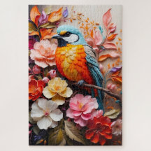 Farbenfrohes tropisches Vogel-mit-Blumen-Puzzle