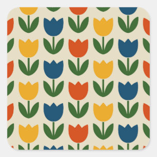 Farbenfrohes Tulpenmuster Quadratischer Aufkleber