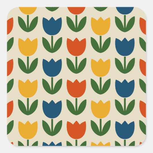 Farbenfrohes Tulpenmuster Quadratischer Aufkleber (Vorderseite)