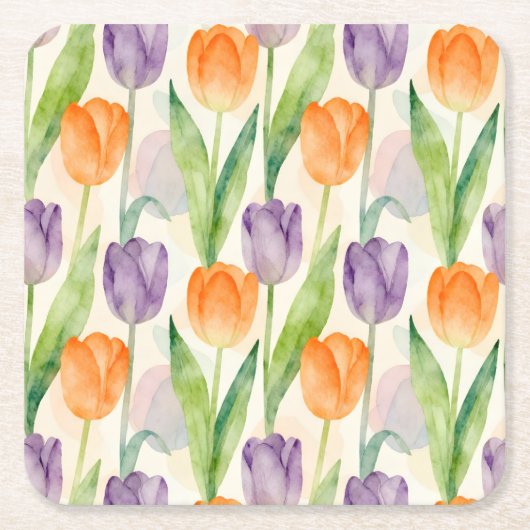 Farbenfrohes Tulpenmuster Rechteckiger Pappuntersetzer (Vorderseite)