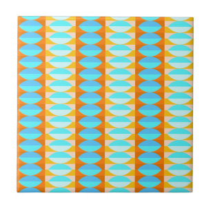 Farbenfrohes Türkis Blau Orange Gelb Muster Fliese