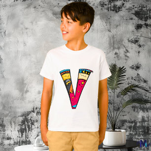 Farbenfrohes und lustiges Monogramm V Tribal und D T-Shirt