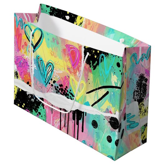 Farbenfrohes urbanes Graffiti-Muster (7) Große Geschenktüte (Vorderseite Schrägansicht)