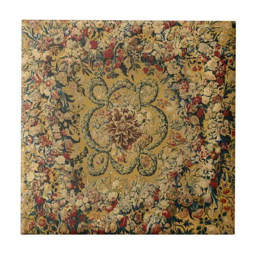 Farbenfrohes Vintage-Blumen-Teppichmuster Fliese (Vorderseite)