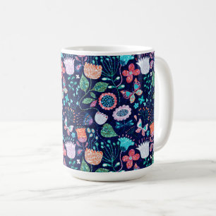 Farbenfrohes Vintage-Blumen- und Schmetterlingsmus Kaffeetasse