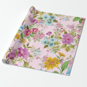 Farbenfrohes Vintage-Blumenmuster-Wrap-Papier Geschenkpapier