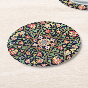 Farbenfrohes vintage-blumiges indisches Mandala-Mu Runder Pappuntersetzer