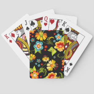 Farbenfrohes Vintage-Flora-Design mit schwarzem Hi Spielkarten