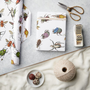 Farbenfrohes Vintage-Muster mit Käfern und Insekte Geschenkpapier