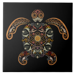 Farbenfrohes vintage Schildkröten-Design Fliese