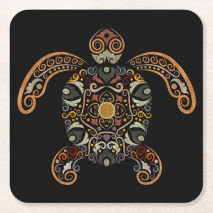 Farbenfrohes vintage Schildkröten-Design Rechteckiger Pappuntersetzer
