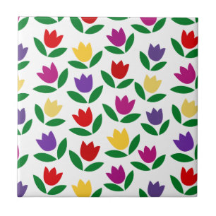 Farbenfrohes Vintage-Tulpen-Blumenmuster Fliese