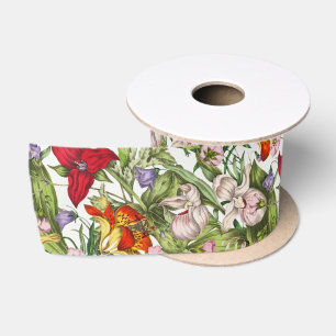 Farbenfrohes vintage Wasserfarben-Blumenmuster Satinband