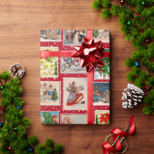Farbenfrohes Vintage-Weihnachtspostkarten-Wrap-Pap Geschenkpapier