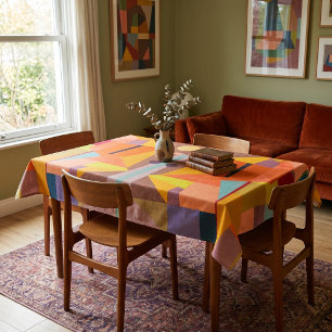 Farbenfrohes, warmes, abstraktes, vintage-geometri tischdecke