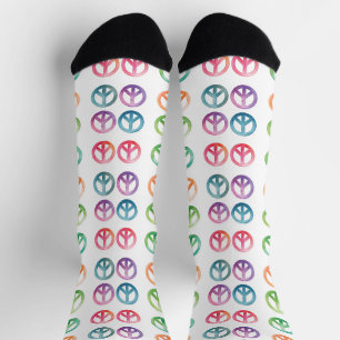 Farbenfrohes Wasserfarben-Friedenszeichen-Muster H Socken