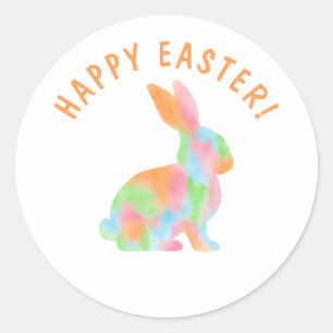 Farbenfrohes Wasserfarben-Häschen Frohe Ostern Runder Aufkleber
