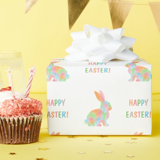 Farbenfrohes Wasserfarben-Hasen-Muster Frohe Oster Geschenkpapier (Geburtstagsparty)