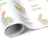 Farbenfrohes Wasserfarben-Hasen-Muster Frohe Oster Geschenkpapier (Rolleneckpunkt)