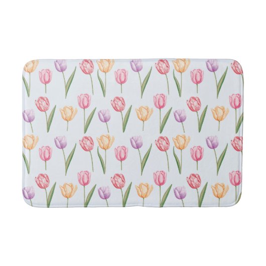 Farbenfrohes Wasserfarben-Tulpen-Blumenmuster Badematte (Vorderseite)