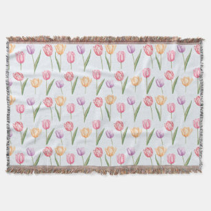 Farbenfrohes Wasserfarben-Tulpen-Blumenmuster Decke