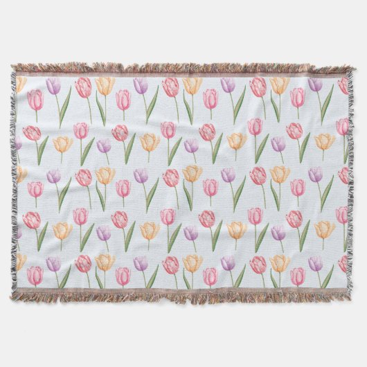 Farbenfrohes Wasserfarben-Tulpen-Blumenmuster Decke (Vorderseite)