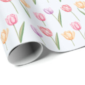 Farbenfrohes Wasserfarben-Tulpen-Blumenmuster Geschenkpapier (Rolleneckpunkt)