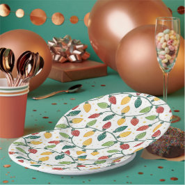 Farbenfrohes Weihnachts-Lichterkette-Muster Pappteller