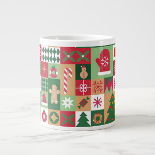 Farbenfrohes Weihnachtsgitter aus Feiertagsicons Jumbo-Tasse