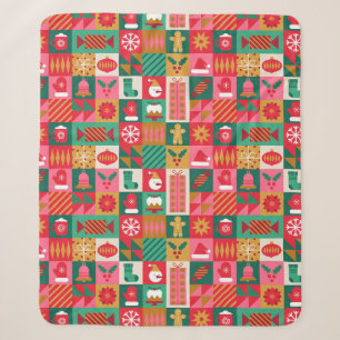 Farbenfrohes Weihnachtsgitter aus Feiertagsicons Sherpadecke