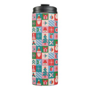 Farbenfrohes Weihnachtsraster aus Feiertagsicons Thermosbecher