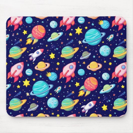 Farbenfrohes Weltraum-Cartoon-Muster Mousepad (Vorne)