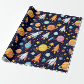 Farbenfrohes Weltraum-Explorationsmuster Geschenkpapier (Ungerollt)