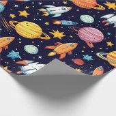 Farbenfrohes Weltraum-Explorationsmuster Geschenkpapier (Ecke)