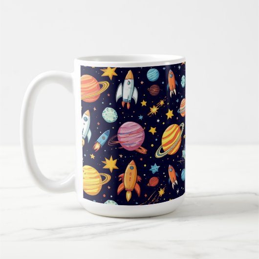 Farbenfrohes Weltraum-Explorationsmuster Kaffeetasse (Links)