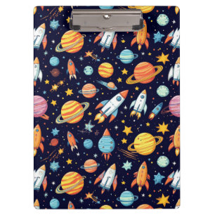Farbenfrohes Weltraum-Explorationsmuster Klemmbrett