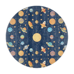 Farbenfrohes Weltraum-Muster mit Planeten Schneidebrett